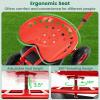 Giantex Rolling Garden Cart with Seat, 4-Wheel Gardening Workseat with Storage Basket, Swivel Stool Adjustable Seat, Steering Handle, Garden Utility Cart, Steel Frame (Green)(Red)