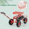 Giantex Rolling Garden Cart with Seat, 4-Wheel Gardening Workseat with Storage Basket, Swivel Stool Adjustable Seat, Steering Handle, Garden Utility Cart, Steel Frame (Green)(Red)