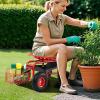 Giantex Rolling Garden Cart with Seat, 4-Wheel Gardening Workseat with Storage Basket, Swivel Stool Adjustable Seat, Steering Handle, Garden Utility Cart, Steel Frame (Green)(Red)