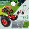 Giantex Rolling Garden Cart with Seat, 4-Wheel Gardening Workseat with Storage Basket, Swivel Stool Adjustable Seat, Steering Handle, Garden Utility Cart, Steel Frame (Green)(Red)