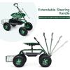 Giantex Rolling Garden Cart with Seat, 4-Wheel Gardening Workseat with Storage Basket, Swivel Stool Adjustable Seat, Steering Handle, Garden Utility Cart, Steel Frame (Green)(Green)