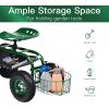 Giantex Rolling Garden Cart with Seat, 4-Wheel Gardening Workseat with Storage Basket, Swivel Stool Adjustable Seat, Steering Handle, Garden Utility Cart, Steel Frame (Green)(Green)