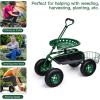 Giantex Rolling Garden Cart with Seat, 4-Wheel Gardening Workseat with Storage Basket, Swivel Stool Adjustable Seat, Steering Handle, Garden Utility Cart, Steel Frame (Green)(Green)