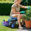 Giantex Rolling Garden Cart with Seat, 4-Wheel Gardening Workseat with Storage Basket, Swivel Stool Adjustable Seat, Steering Handle, Garden Utility Cart, Steel Frame (Green)(Blue)