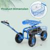 Giantex Rolling Garden Cart with Seat, 4-Wheel Gardening Workseat with Storage Basket, Swivel Stool Adjustable Seat, Steering Handle, Garden Utility Cart, Steel Frame (Green)(Blue)