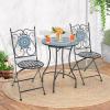 Giantex Set of 2 Patio Folding Chairs, Mosaic Bistro Chairs w/Backrest & Round Seat, Heavy-Duty Metal Frame, 330lbs Capacity, Outdoor Use for Porch Balcony Lawn(Multicolor (Floral Pattern))