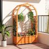 Giantex Set of 2 Raised Garden Bed with Arch Trellis, for Climbing Vine Flower Vegetable, Wood Planter Box with Liner & Drainage Design, Outdoor Plant Container for Yard Balcony (33″x14″x58″)(1)