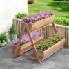 Giantex Vertical Raised Garden Bed, 3 Wood Planter Boxes for Flower Vegetable Fruit Herb, Freestanding Garden Planter with Drain Holes, Elevated Raised Beds for Indoor Outdoor Lawn Patio Yard, Brown(44″x36″x 35″)