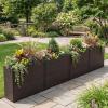 Giantex Wicker Raised Garden Bed with Wheels, 38”x12”x14”, Rectangular Garden Planter Box w/PE Rattan, Liner Fabric, Wicker Patio Elevated Raised Bed for Vegetable Flower Herb Porch Balcony(1)