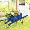Giantex Wood Wagon Planter, Small Wheelbarrow Wagon Cart, Indoor & Outdoor Decorative Raised Bed W/ 9 Magnetic Accessories, Flower Pot Wheelbarrow Cart for Garden Backyard (Red)(Blue)
