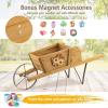 Giantex Wood Wagon Planter, Small Wheelbarrow Wagon Cart, Indoor & Outdoor Decorative Raised Bed W/ 9 Magnetic Accessories, Flower Pot Wheelbarrow Cart for Garden Backyard (Red)(Walnut)