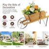 Giantex Wood Wagon Planter, Small Wheelbarrow Wagon Cart, Indoor & Outdoor Decorative Raised Bed W/ 9 Magnetic Accessories, Flower Pot Wheelbarrow Cart for Garden Backyard (Red)(Walnut)