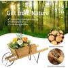 Giantex Wood Wagon Planter, Small Wheelbarrow Wagon Cart, Indoor & Outdoor Decorative Raised Bed W/ 9 Magnetic Accessories, Flower Pot Wheelbarrow Cart for Garden Backyard (Red)(Walnut)
