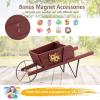 Giantex Wood Wagon Planter, Small Wheelbarrow Wagon Cart, Indoor & Outdoor Decorative Raised Bed W/ 9 Magnetic Accessories, Flower Pot Wheelbarrow Cart for Garden Backyard (Red)(Red)