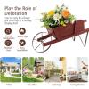 Giantex Wood Wagon Planter, Small Wheelbarrow Wagon Cart, Indoor & Outdoor Decorative Raised Bed W/ 9 Magnetic Accessories, Flower Pot Wheelbarrow Cart for Garden Backyard (Red)(Red)