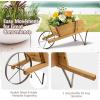 Giantex Wood Wagon Planter, Small Wheelbarrow Wagon Cart, Indoor & Outdoor Decorative Raised Bed W/ 9 Magnetic Accessories, Flower Pot Wheelbarrow Cart for Garden Backyard (Red)(Walnut)