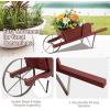 Giantex Wood Wagon Planter, Small Wheelbarrow Wagon Cart, Indoor & Outdoor Decorative Raised Bed W/ 9 Magnetic Accessories, Flower Pot Wheelbarrow Cart for Garden Backyard (Red)(Red)