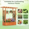 Giantex Wooden Raised Garden Bed with Trellis & Hanging Roof, Fir Wood Planter Box, 45” Freestanding Elevated Garden Bed for Outdoor Climbing Plants Vegetables Flowers, Patio & Balcony, Orange(Orange)