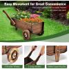 Giantex Wooden Wagon Planter Box, Decorative Wagon Cart with Wheels, Handles, Drainage Hole, Flower Planter Pot Stand, Rustic Flowerpot Planter, Indoor & Outdoor Garden Patio Balcony