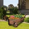 Giantex Wooden Wagon Planter Box, Decorative Wagon Cart with Wheels, Handles, Drainage Hole, Flower Planter Pot Stand, Rustic Flowerpot Planter, Indoor & Outdoor Garden Patio Balcony