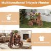 Giantex Wooden Wagon Planter with Wheels, Rustic Wood Plant Stand with Drainage Hole for Flowers Herbs Vegetables, Indoor Outdoor Decorative Garden Flower Cart for Patio Backyard Balcony (1)(1)