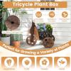 Giantex Wooden Wagon Planter with Wheels, Rustic Wood Plant Stand with Drainage Hole for Flowers Herbs Vegetables, Indoor Outdoor Decorative Garden Flower Cart for Patio Backyard Balcony (1)(1)