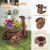 Giantex Wooden Wagon Planter with Wheels, Rustic Wood Plant Stand with Drainage Hole for Flowers Herbs Vegetables, Indoor Outdoor Decorative Garden Flower Cart for Patio Backyard Balcony (1)(1)