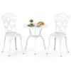 Giantex 3 Piece Bistro Set, Cast Aluminum Porch Furniture, Outdoor Patio Dining Table and Chairs with Umbrella Hole for Balcony Backyard Garden Poolside (White Rose Pattern)(Vintage Victorian)