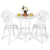 Giantex 3 Piece Bistro Set, Cast Aluminum Porch Furniture, Outdoor Patio Dining Table and Chairs with Umbrella Hole for Balcony Backyard Garden Poolside (White Rose Pattern)(White Rose Pattern)