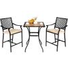 Giantex 3 Piece Patio Bar Table Set Outdoor Square Bistro Bar Table High Chairs with Cushion Metal Stool All Weather Patio Dining Set Garden Backyard Porch Lawn Poolside (3 Piece Patio Bar Set)