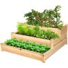 Giantex 3 Tier Raised Garden Bed Wood Elevated Planter Box Vegetable Flower Growing Bed Kit Outdoor Planting Container for Backyard Lawn Patio Planter Raised Beds, Easy Assembly 49″X49″X22″
