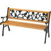 Giantex 49.5″ 3-Person Outdoor Bench with Floral Pattern Backrest, Slatted Seat, 470 Lbs Weight Capacity, Curved Armrests, Cast Iron Metal Bench for Park, Outside, Patio, Porch, Yard, Garden