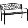Giantex 50″ Patio Garden Bench, Loveseats Park Yard Furniture, Black Steel Cast Iron Frame Chair, Metal Bench Outdoor with Floral Scroll Pattern