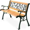 Giantex 50” Patio Park Garden Bench, Outdoor Furniture Rose Cast Iron Hardwood Frame Porch Loveseat for 2 Person Outdoor Clearance