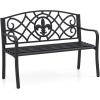 Giantex 50.5” Outdoor Bench with Metal Frame, Floral Design Cast Iron Backrest, Slatted Seat, Adjustable Foot Pads, Load 660Lbs, Garden Bench for Outside Patio Backyard Porch Park, Black