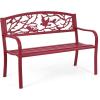 Giantex 50”Outdoor Bench with Cast Iron Backrest & Ergonomic Armrest,600 lbs Steel Metal Frame, Garden Bench for Park Front Porch Patio Lawn Backyard Balcony Path Entryway Deck, Red Bird Pattern