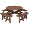 Giantex 6 Person Wooden Picnic Table Set with Wood Bench, with Umbrella Hold Design, Perfect for Outdoor Garden Yard Pub Beer Dining, Dark Brown(70.5″L×70.5″ W×27.5″ H)