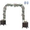Giantex 6.6 FT Garden Arch with Trellis & 2 Planter Boxes, Tall Arbor for Climbing Vine, Flowers, Decorative Gate for Wedding Ceremony Party (Brown+Black)(Brown+Black)