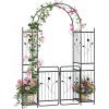 Giantex 87” Metal Garden Arbor with Lockable Gate and Planter Shelves, Outdoor Arch Trellis for Climbing Plants, Decorative Wedding Ceremony Backdrop for Patio Pathway Backyard, Black