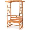 Giantex Garden Arbor with Bench – Wooden Garden Arch Trellis for Climbing Plants Vines, 2-Person Outdoor Bench, 48”W x 75”H Patio Archway for Lawn Wedding Party Ceremony Backyard Decor(Honey Brown)