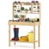 Giantex Garden Potting Bench Table, Large Workbench Table with Shelves, Openable Tabletop Hidden Storage Cabinet, 3 Hooks, Outdoor Wooden Workstation for Patio Garden Garage, 43.5″x19.5″x 60.5″(Natural)