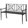 Giantex Metal Outdoor Bench with Backrest, Curved Armrests, Non-Slip Foot Pads, Slatted Seat for 2-3 Persons, Load 660lbs, Loveseat, Patio Bench for Garden, Yard, Poolside, Lawn, Porch, Park, Black(Black)