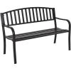 Giantex Outdoor Bench, 50” Patio Garden Bench with Steel Frame, Slat Design, 500 Lbs Weight Capacity, Patio Seating Bench for Porch, Backyard, Poolside, Outside Decor Furniture, Park Loveseat, Black(50″x23.6″x34.2″)