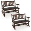 Giantex Outdoor Rocking Bench, Patio Loveseat Rocker for 2 w/Ergonomic Back & Log Arms, Carbonized Fir Wood Frame, Wooden Double Rocking Chair for Porch, Garden, 710 LB Capacity, Rustic Brown (2)(2)