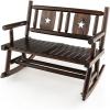 Giantex Outdoor Rocking Bench, Patio Loveseat Rocker for 2 w/Ergonomic Back & Log Arms, Carbonized Fir Wood Frame, Wooden Double Rocking Chair for Porch, Garden, 710 LB Capacity, Rustic Brown (2)(1)
