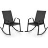 Giantex Outdoor Rocking Chairs Set of 2, Patio Rocking Chairs w/Breathable Seat & Back, Heavy-Duty Metal Support, Ergonomic Outside Rocker for Backyard, Poolside, Garden (1, Grey)(Black)