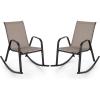 Giantex Outdoor Rocking Chairs Set of 2, Patio Rocking Chairs w/Breathable Seat & Back, Heavy-Duty Metal Support, Ergonomic Outside Rocker for Backyard, Poolside, Garden (1, Grey)(Brown)
