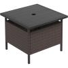Giantex Outdoor Side Table with Umbrella Hole, 22″ Wicker Umbrella Table with Stand and Base, Weather-Resistant PE Rattan Patio End Table for Deck Garden Poolside (Metal Tabletop, Light Gray)(Brown)