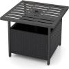 Giantex Outdoor Side Table with Umbrella Hole, 22″ Wicker Umbrella Table with Stand and Base, Weather-Resistant PE Rattan Patio End Table for Deck Garden Poolside (Metal Tabletop, Light Gray)(Black)