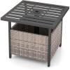 Giantex Outdoor Side Table with Umbrella Hole, 22″ Wicker Umbrella Table with Stand and Base, Weather-Resistant PE Rattan Patio End Table for Deck Garden Poolside (Metal Tabletop, Light Gray)(Light Gray)